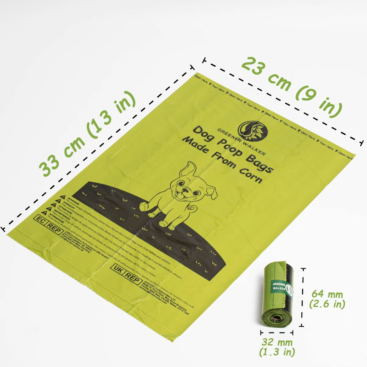 Greener Walker Cacca Sacchetti per bisogni dei Cani,540 unità,Extra Spessi,Forti e 100% Prova di perdite,biodegradabili étanches Sacchetti per Cani(verde)