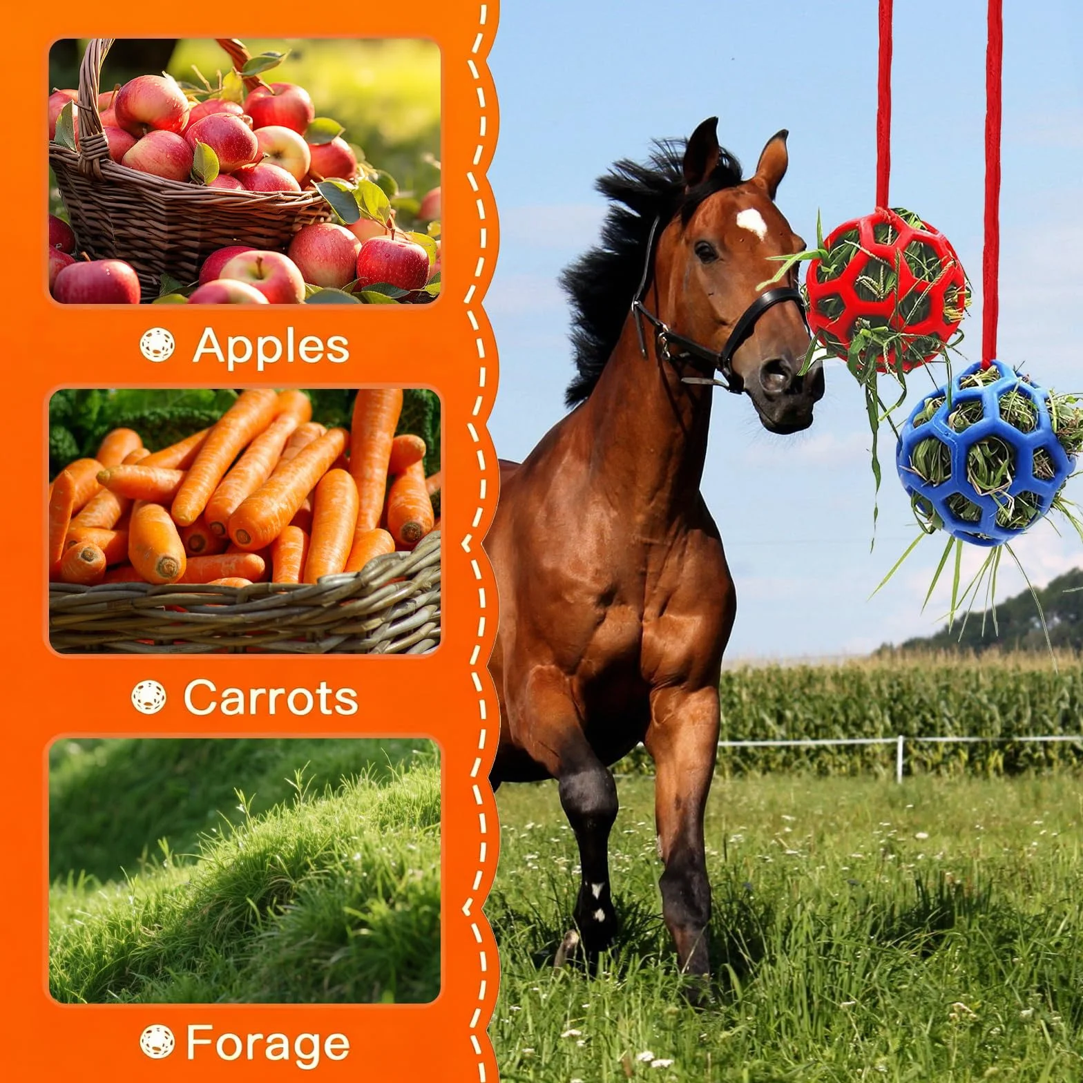 3 Pezzi Palla da Fieno, Giocattolo da Appendere per Cavalli, Palline per Cavalli Multiuso Adatto per Erbivori Come Bovini, e Pecore, Aiuta ad Alleviare lo Stress