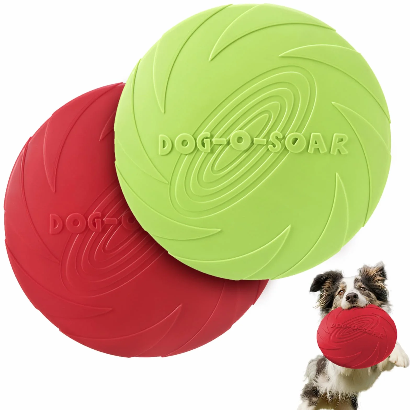 Confezione da 2 frisbee per cani da 18 cm,Frisbee di Gomma, ottimi per l'addestramento degli animali domestici (rosso e verde)