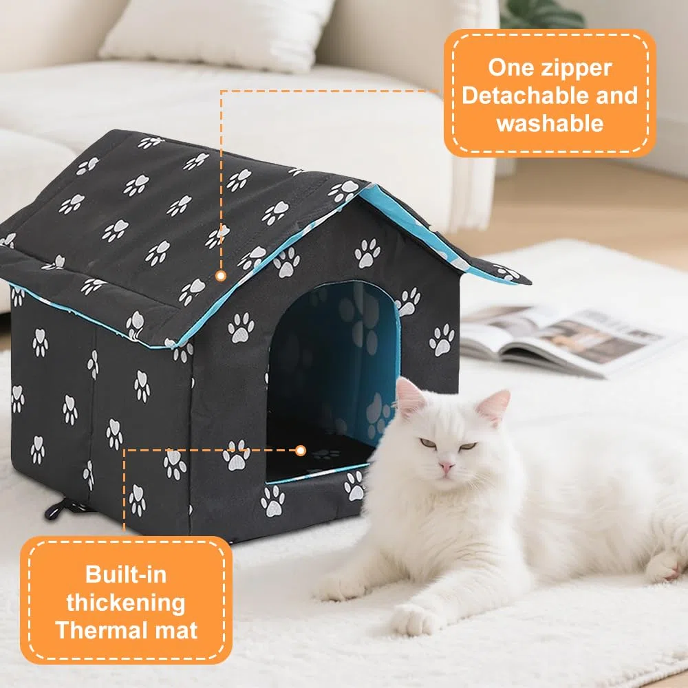 Cuccia Gatto Esterno, Afenau Casetta per Gatti da Esterno con Cuscino Rimovibile, Impermeabile e Caldo, Cuccia per Gatti, cuccia gatti esterno per Animali Domestici E Randagi (L)