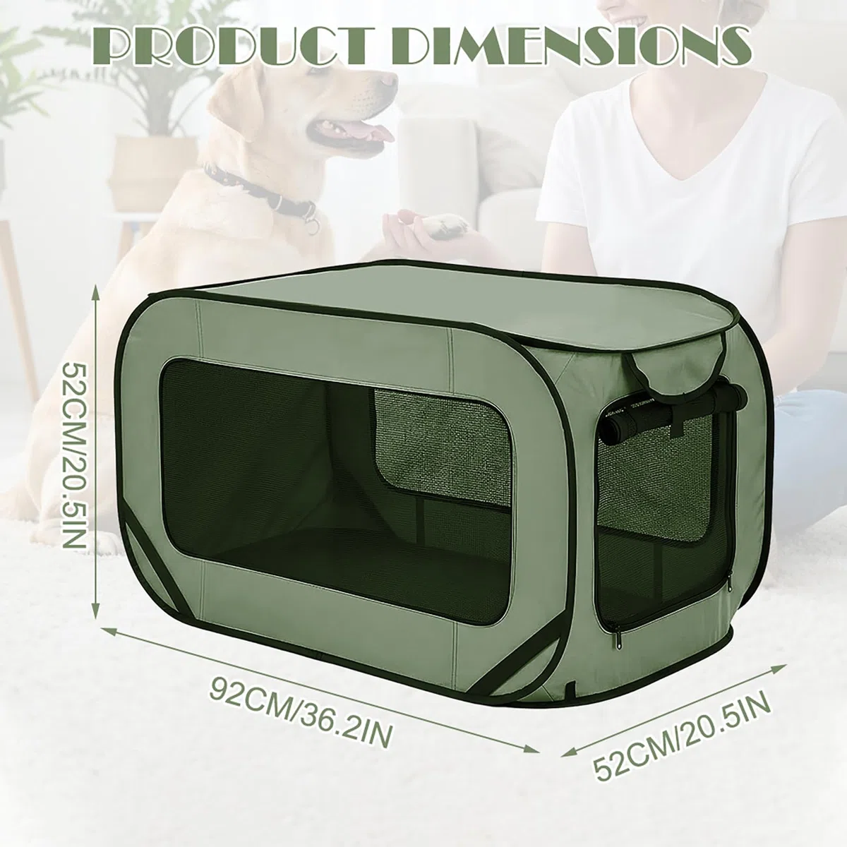 Recinto per Cani da Interno, Portatile Box Cani per Interno ed Esterni, Box Pieghevole per Cane e Gatti, Kennel Cane Piccolo, Gabbia per Cani e Gatti Fino a 29,5 kg (Verde)