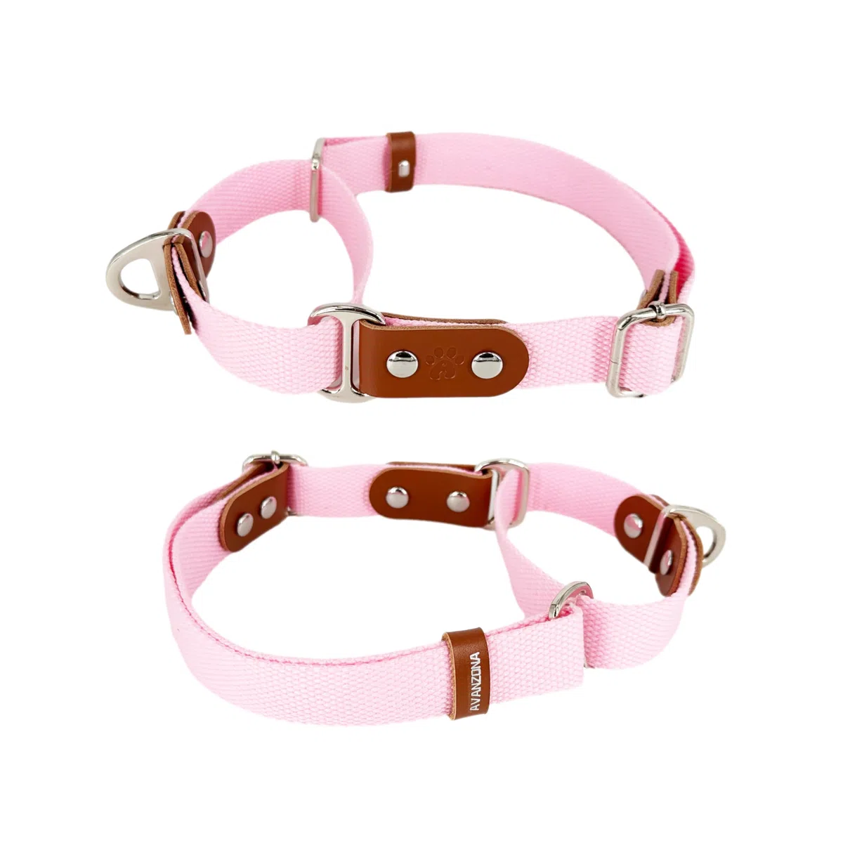 Collari martingala per cani martingala, Anti-strappo, in cotone e pelle. M. Rosa & Cognac.