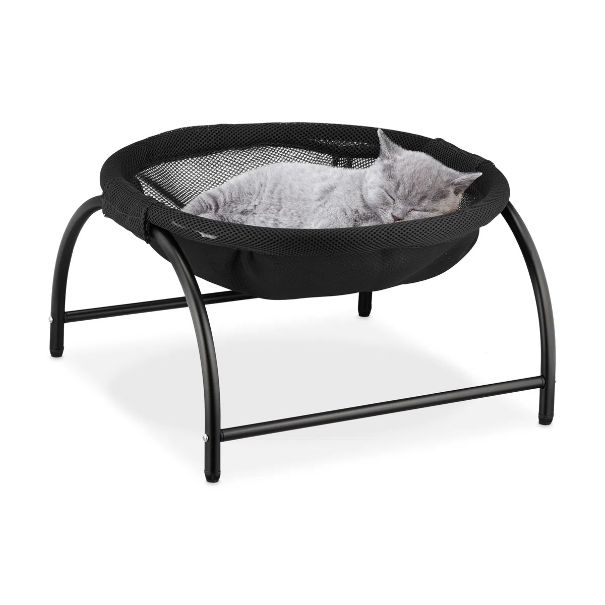 Relaxdays Letto Amaca per Gatti, Cani Piccoli, Cuccia Rialzata Animali Domestici, Lettino a Rete HLP: 25x44x42 cm, Nero