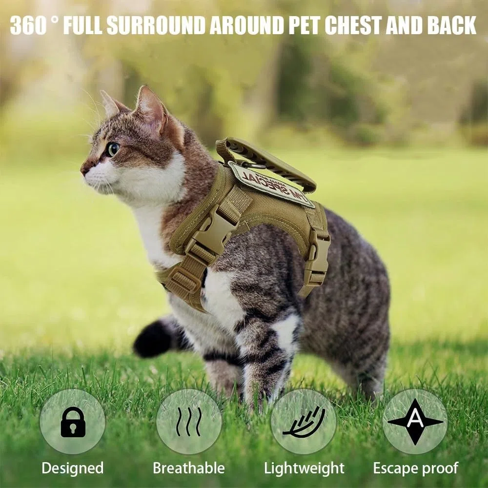DONGKER Pettorina per Gatti Tattica,Imbracatura per Gatto Regolabili con Fibbia ad Anello a D Kit Pettorine Impermeabile per Animali Allenamento Sportivo All'aria Aperta