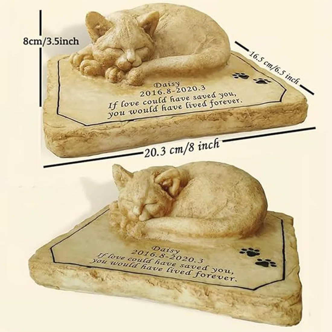 JHB Pietre Commemorative Personalizzate per Gatti, lapide 3D con Statua di Gatto Addormentato, lapide per Gatti, marcatori di tombe per Gatti, Regali commemorativi per Gatti.
