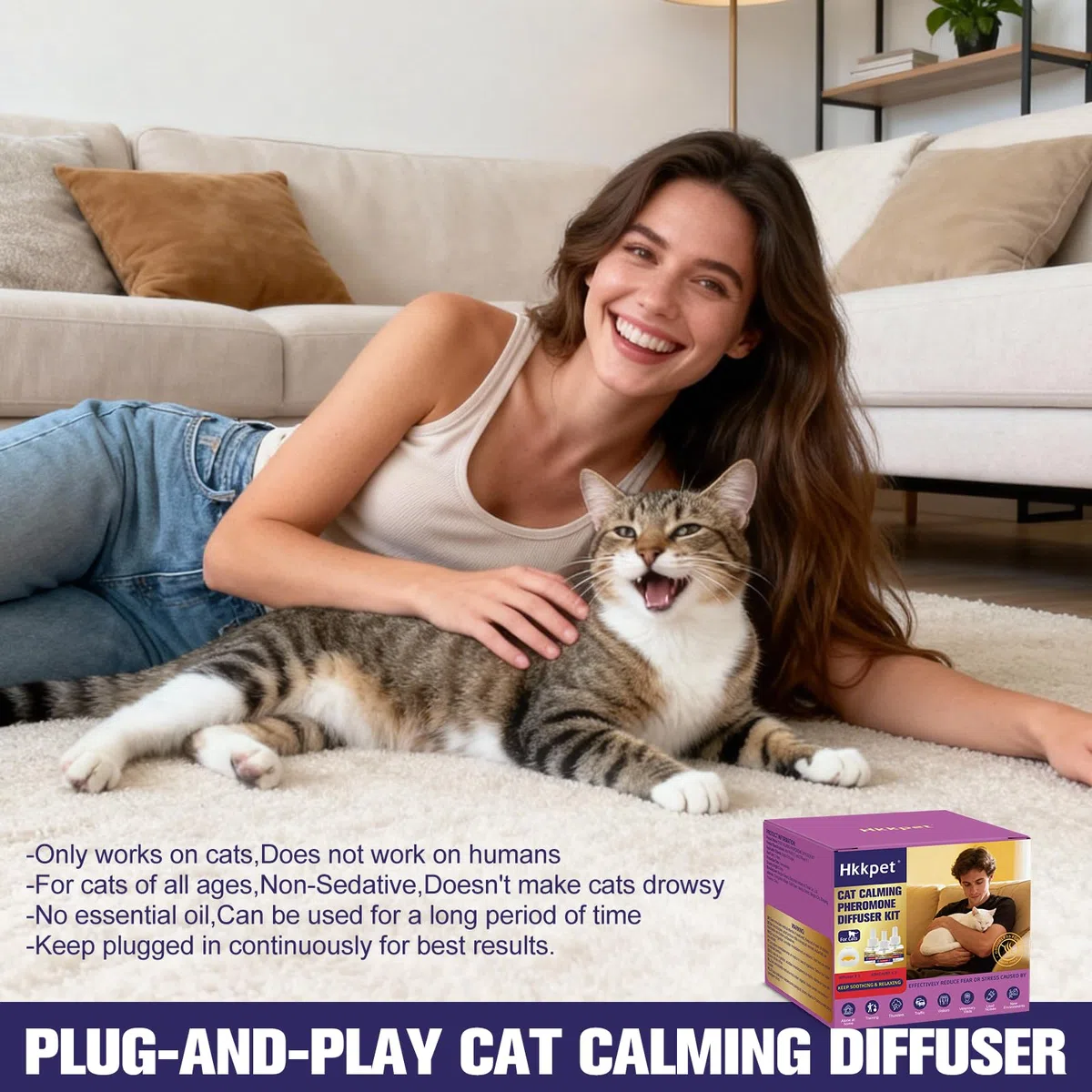 Diffusore di Feromoni Calmanti per Gatti, Riduce Stress, Ansia e Graffi, Aiuta a Ridurre Aggressività e Conflitti tra Gatti, Adatto a Tutti i Gatti, 1 Diffusore + 3 Ricariche da 48 ml