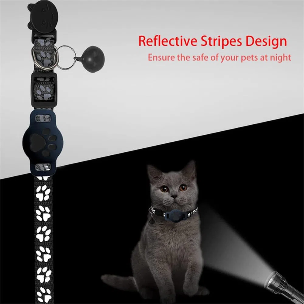 Collare Gps gatto, Gps per Gatti Senza SIM Senza Abbonamento, Localizzatore GPS per Gatto Funziona con apple Find My (solo IOS) (Collare + localizzatore nero)
