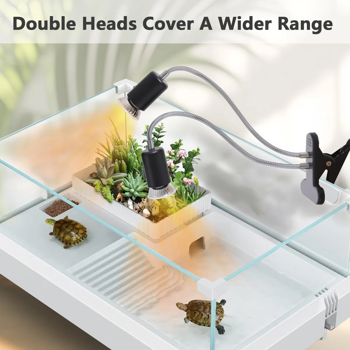Lampada Tartarughe (con 2 lampadine da 50W), Dimmerabile, Lampada Rettile UVA UVB, per Serpente, Lucertola, Cacatua, Camaleonte ecc