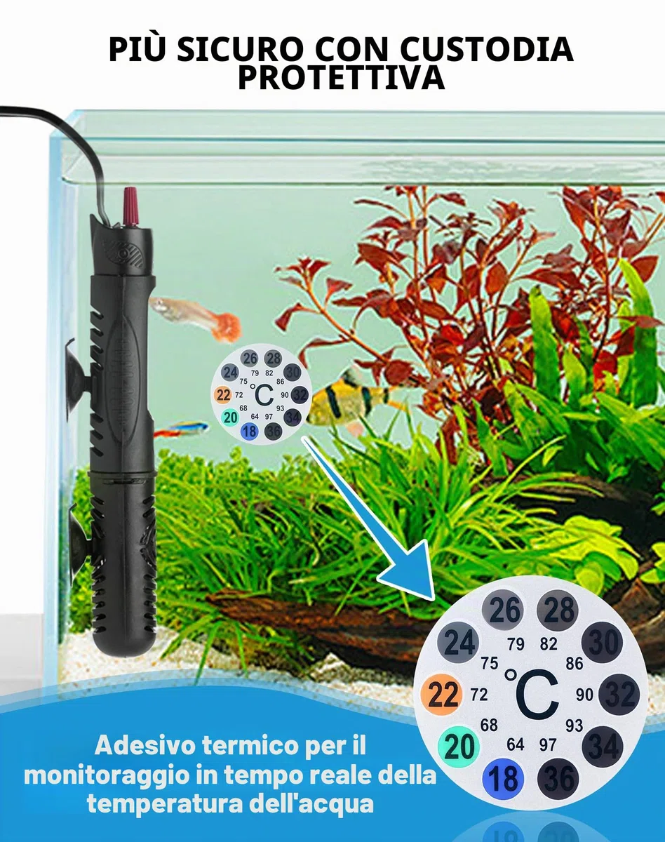 LAOYE Riscaldatore Acquario 30 l 25 W Temperatura Regolabile Riscaldatore per Acquario per Pesci e Tartarughe con 2 Ventose Termoriscaldatore Acquario con Coperchio Protettivo e Spia Luminosa