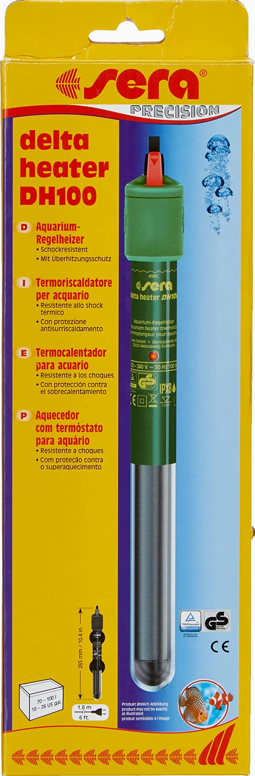 Sera - Termoriscaldatore per Acquario, Resistente allo Shock Termico, in Versione particolarmente Sottile, con Protezione antisurriscaldamento