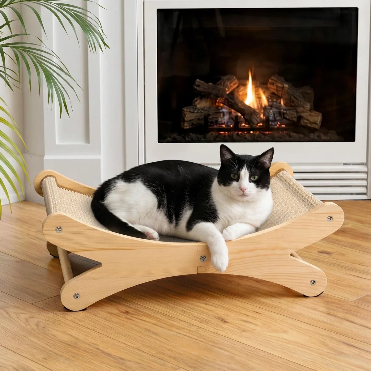 Gimars Tiraffiati per Gatti a Letto, Tiragraffi in Cartone e Sisal con Struttura in Legno, Divano Cuccia Ergonomico per Dormire, Grattare e Riposare, Design Elegante da Interno