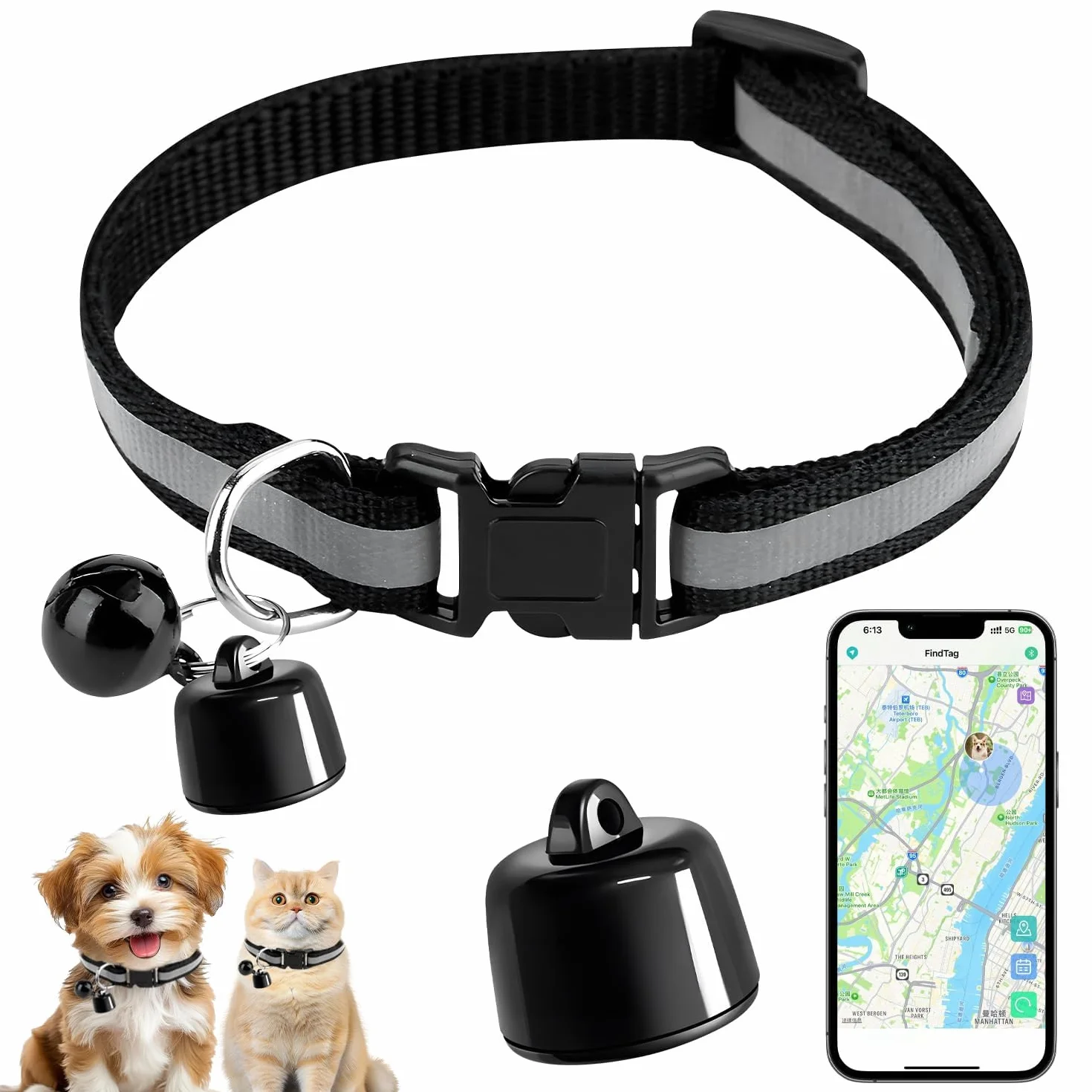 Localizzatore GPS Cane, GPS per Cani e Gatti, Collare GPS Gatto Tracker Compatibile iOS Android, Senza Abbonamento, Tracker per Chiavi Bagagli e Animali Domestici (B)