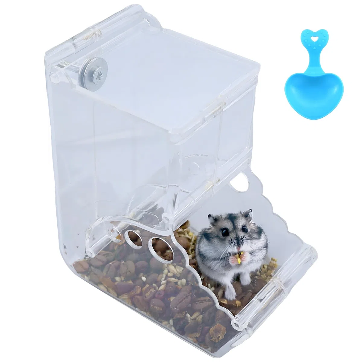 Dispenser per mangime per criceti, automatico, grande capacità, trasparente, per mangime per criceti, porcellini d'India, pappagalli (400 ml)