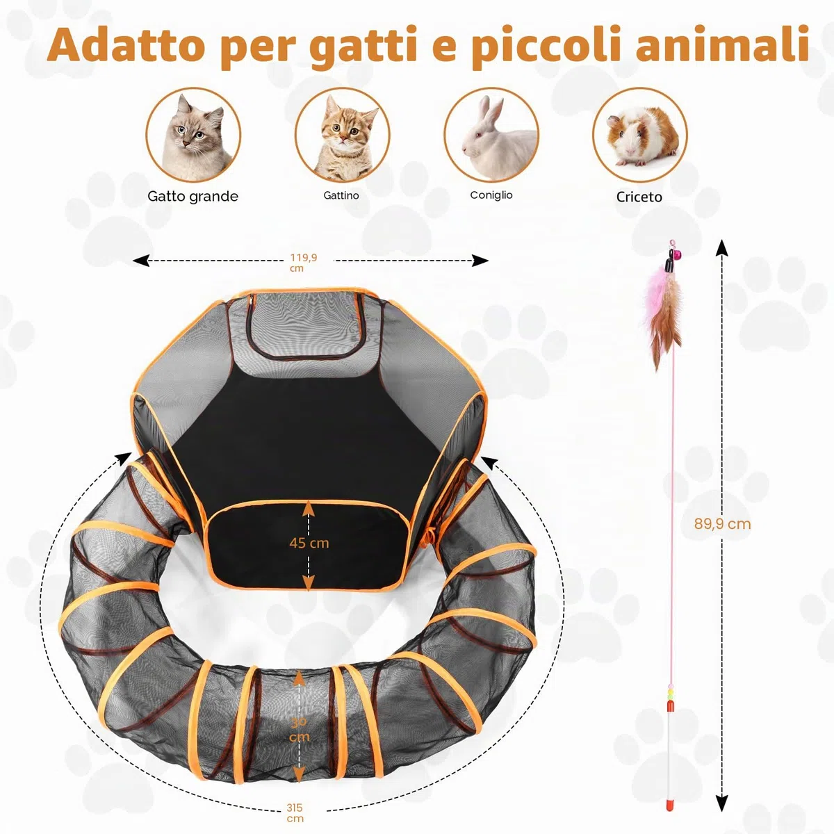 Odoland Grande Tunnel per Animali Domestici Gatto, Recinto Pieghevole per Piccoli Animali Parco Giochi Recinto Esterno per Gatti Tunnel Portatile Recinti per Cani da Interno per Criceto, Porcellino