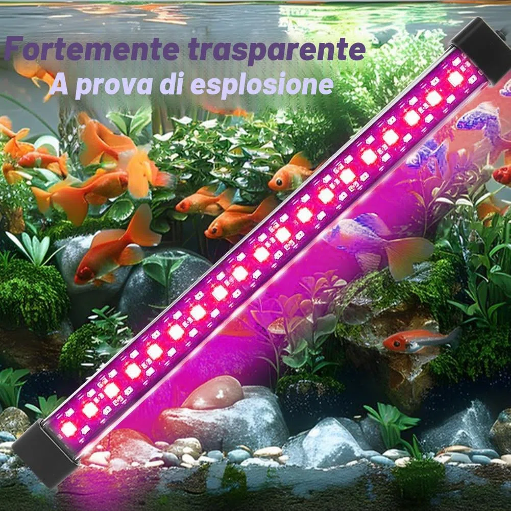 Illuminazione LED per acquario, illuminazione 24/7 a spettro completo con timer, 10 livelli dimmerabile, timer regolabile 6/10/12 ore