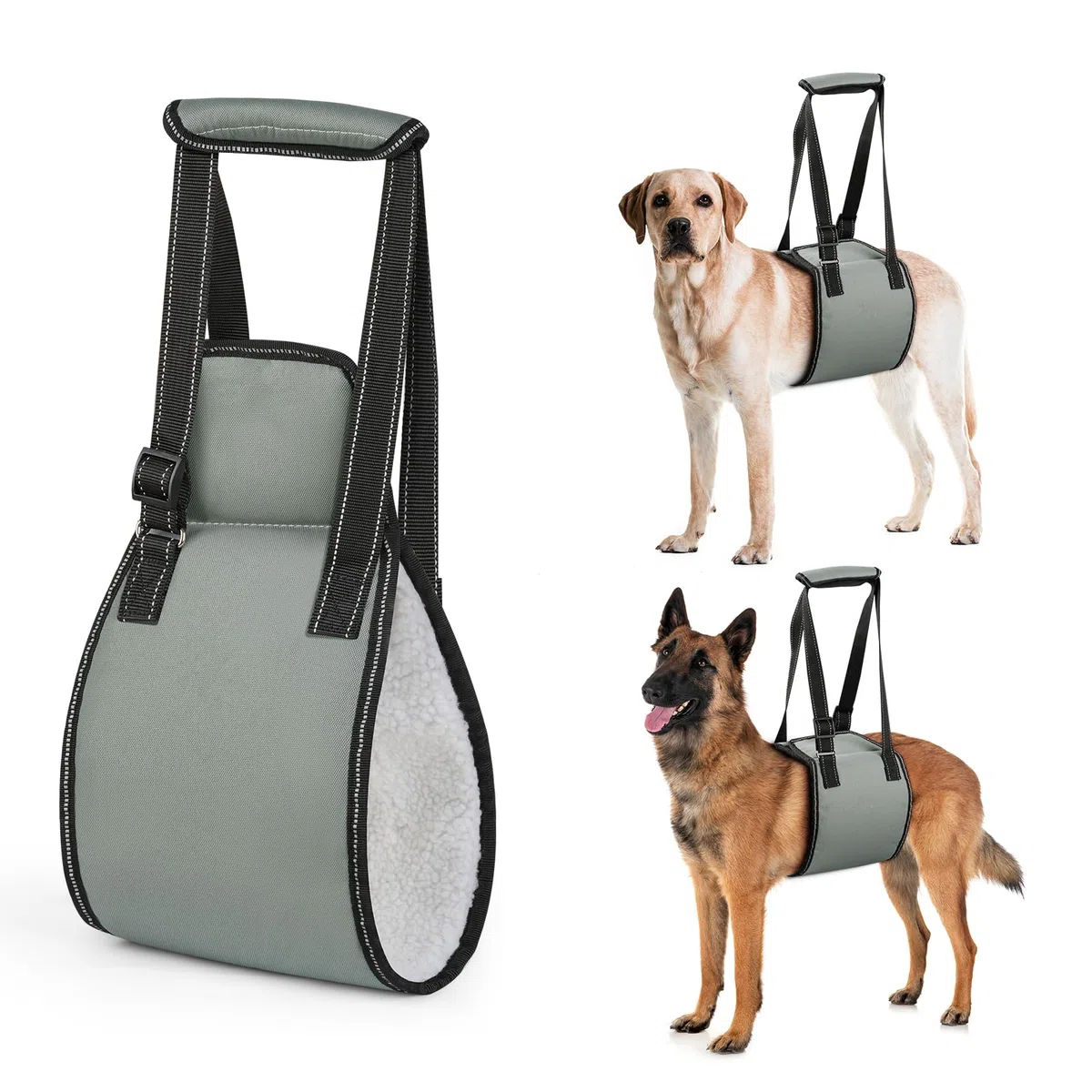 OHCOZZY Grigio Imbracatura per Cani con Maniglia, Pettorina Cane Taglia Regolabile per la Riabilitazione, Morbido Supporto per Le Zampe Posteriori per Cani Anziani, feriti, disabili,L