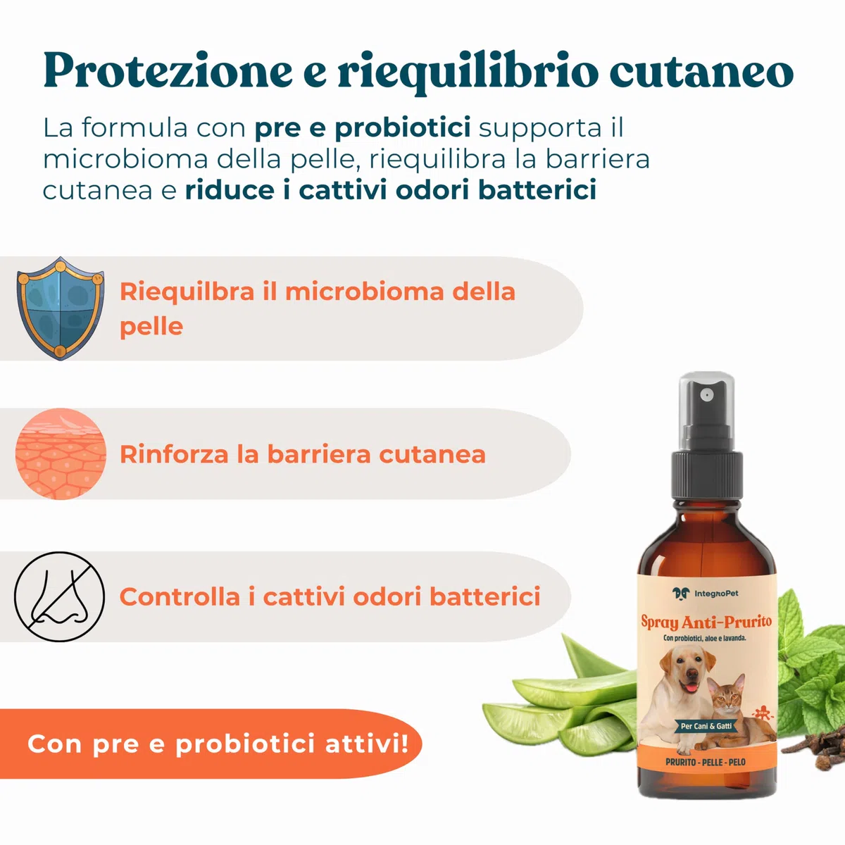 Spray Antiprurito Cane e Gatto con Probiotici – Sollievo Immediato per Prurito Cane, Senza Risciacquo