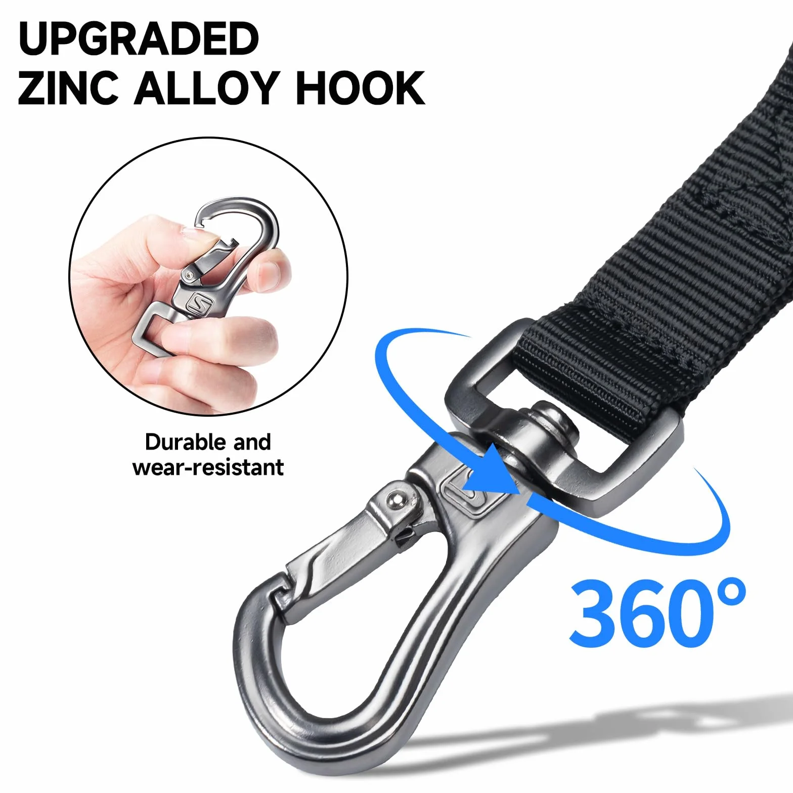 EXCELLENT ELITE SPANKER Guinzaglio tattico per cani 5-6FT Regolabile senza tirare Guinzaglio militare per cani Corda elastica con 2 impugnature di controllo imbottite(BLK)