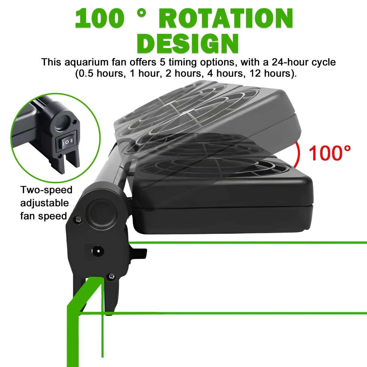 BORDEAG Ventola per acquario, radiatore per acquario, 5 velocità di vento, silenziosa, ventilatore per acquario, ventilatore silenzioso con timer per acquario da 60 cm, 3 ventole