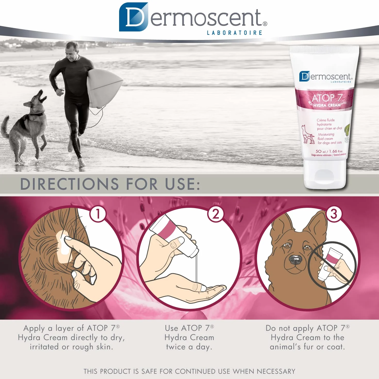 Dermoscent ATOP 7 Hydra Cream per cani e gatti per alleviare il prurito della pelle secca e soggetta ad allergie - Formulato dal dermatologo veterinario - 50 ml / 1,66 fl. oncia.
