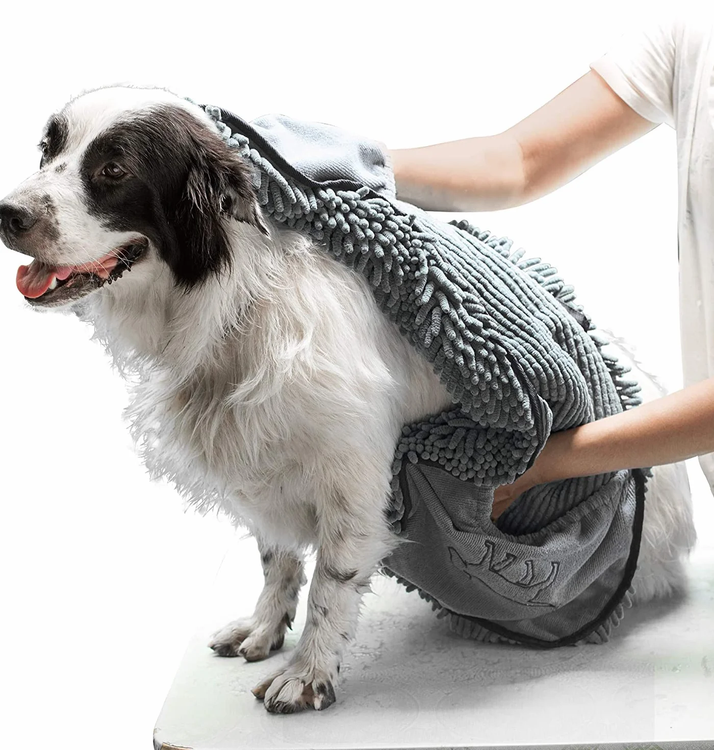 Tuff Pupper Asciugamano ad Asciugatura Rapida per Cani Fondello in Microfibra Ultra Assorbente | Dimensioni Extra Large 85x35 cm per Tutte Le Razze | Comode Tasche per Le Mani