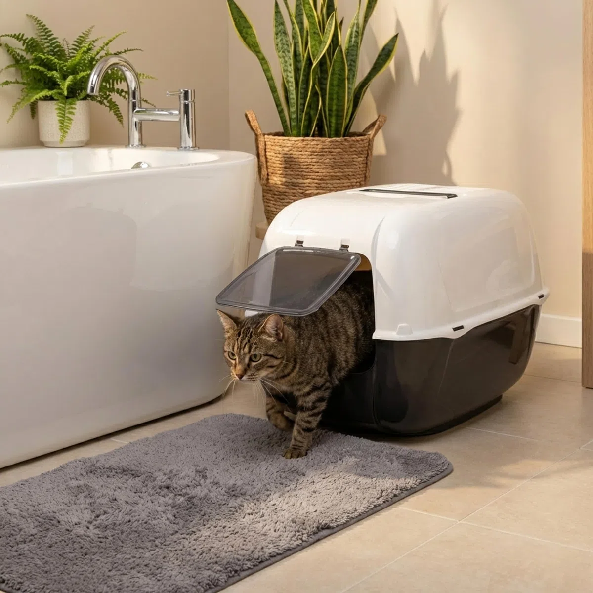 Ferplast Hooded Cat Litter Tray Box, PRIMA Cat Toilet Box with Door and 2 Activated Carbon Filters against bad odors, 39,5 x 52,5 x 38 cm., light black
