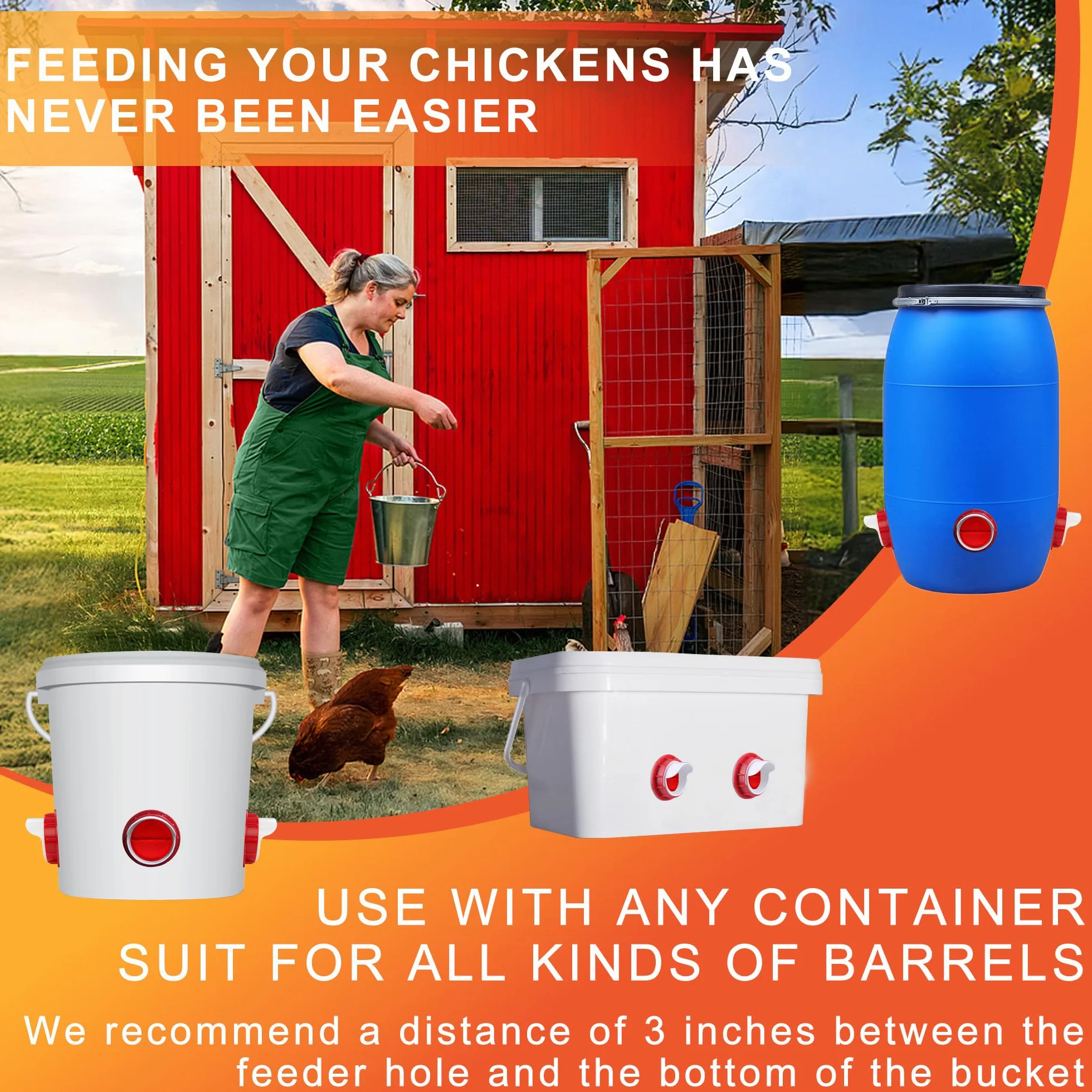 ZenxyHoC Mangiatoie per Galline 6 Porte, Mangiatoia Automatica per Pollame Antispreco, Kit di Alimentazione Gravita per Secchi Barili Bidoni Abbeveratoi