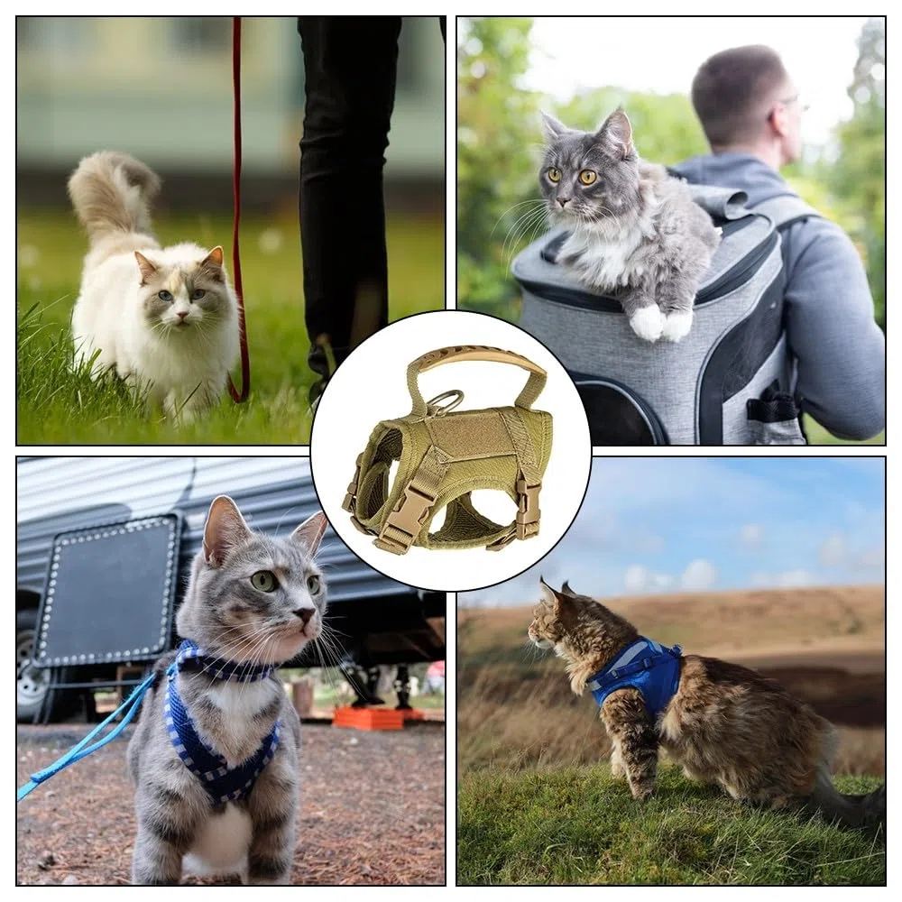 DONGKER Pettorina per Gatti Tattica,Imbracatura per Gatto Regolabili con Fibbia ad Anello a D Kit Pettorine Impermeabile per Animali Allenamento Sportivo All'aria Aperta