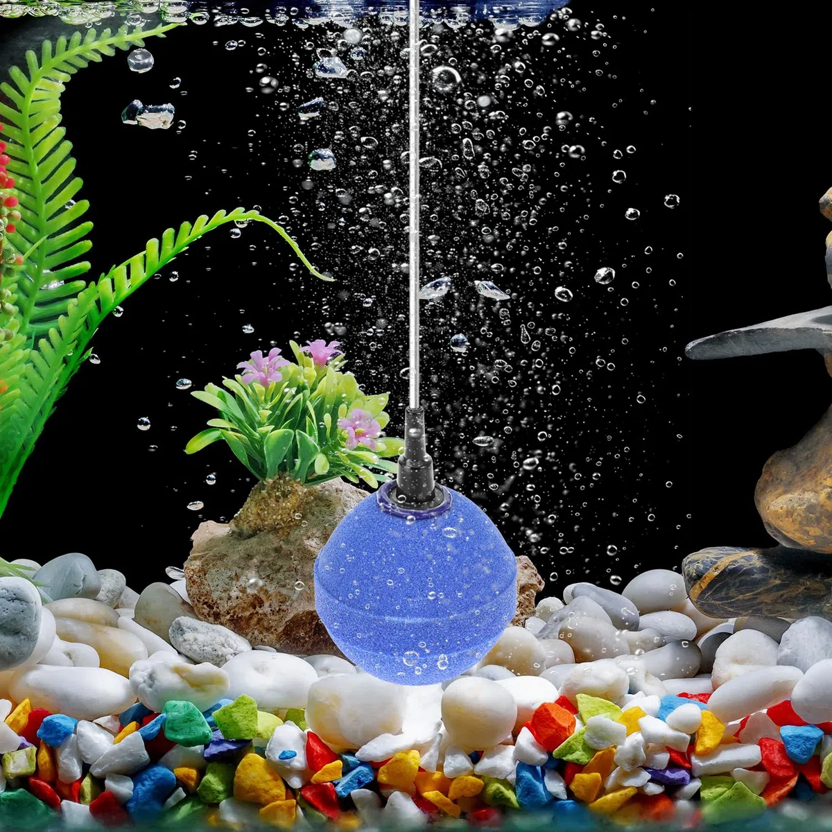 QWORK® Set di 10 aeratori per acquari Sfera 5cm Blu - Pietra ossigenante per laghetto e Acquario