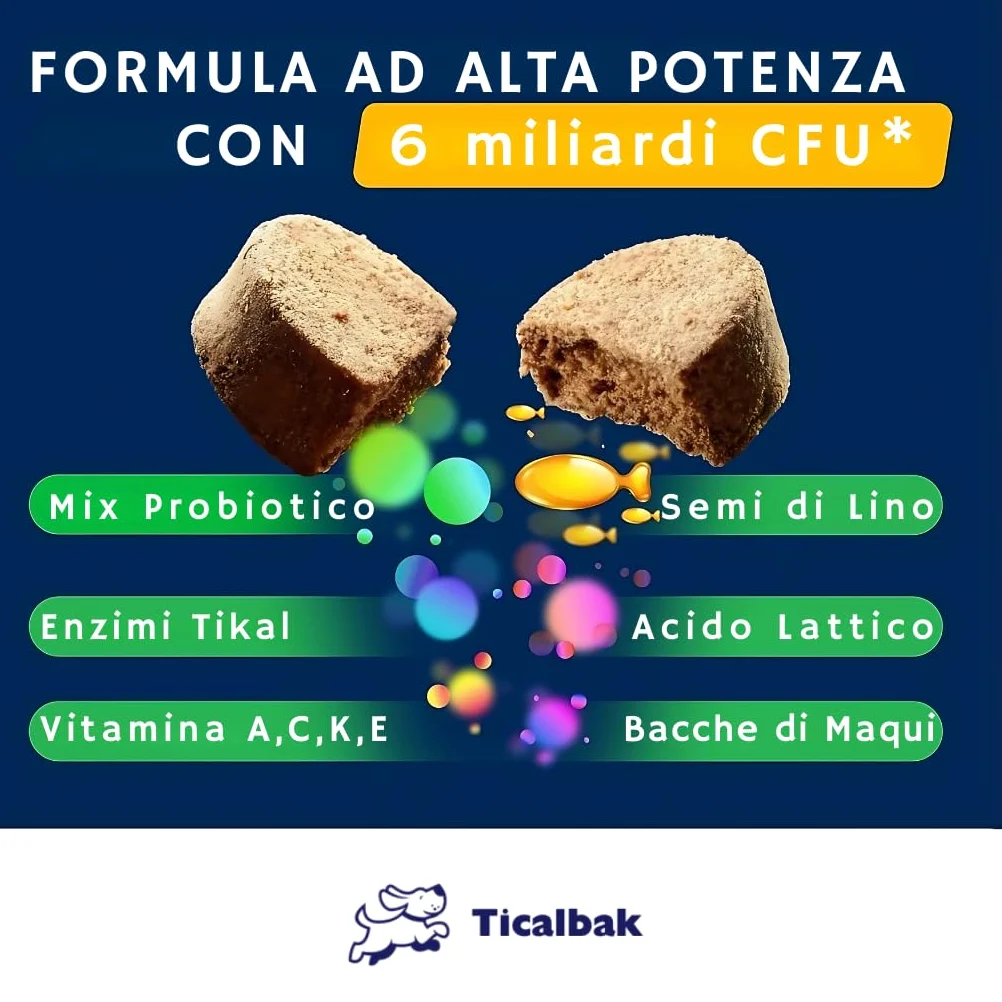 Probiotici per cani, Fermenti lattici,Miglioramento della digestione e del sistema immunitario, 120 snack, Consigliato da veterinari, salute digestiva, pance sensibili, prurito,enzimi