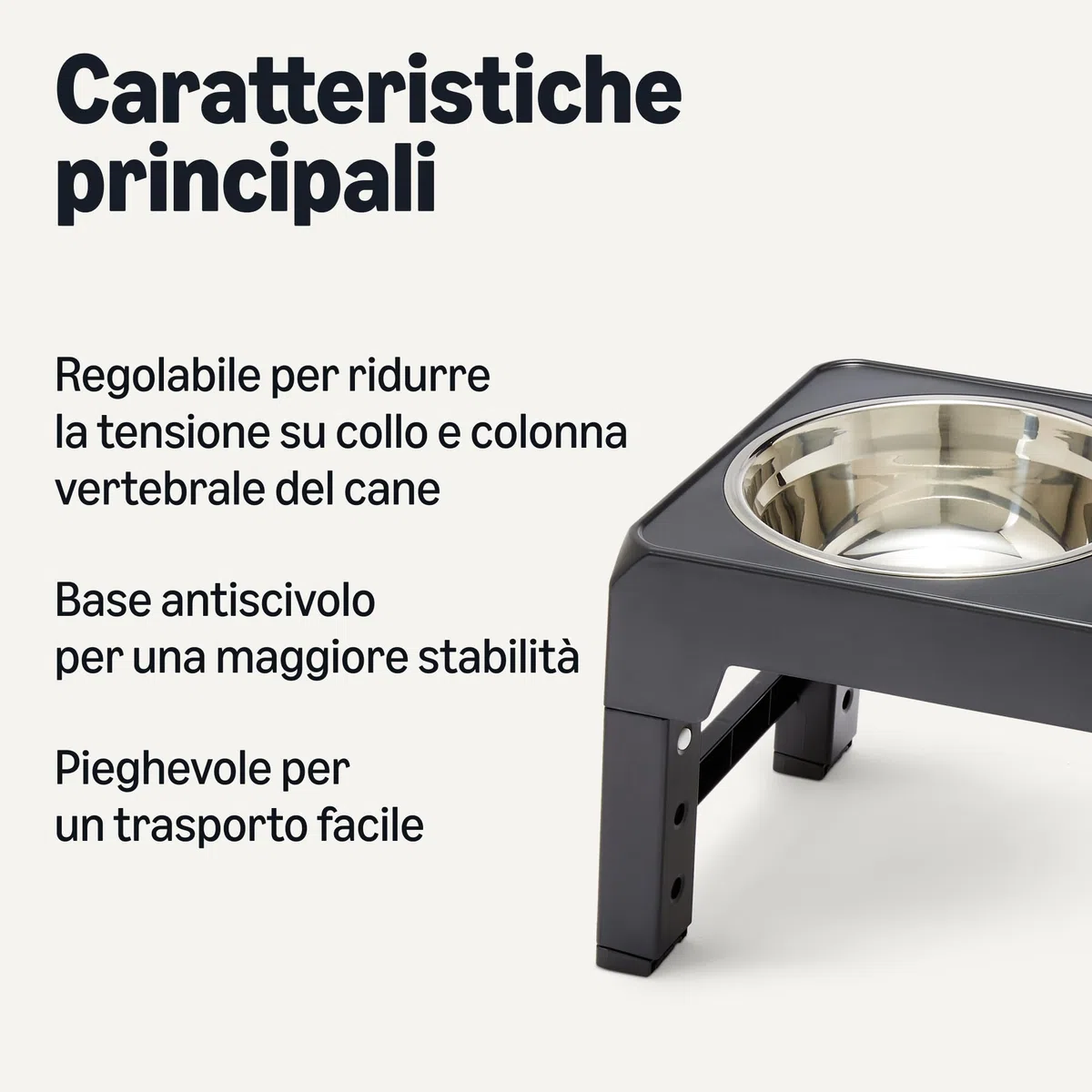 Amazon Basics, Supporto rialzato per Ciotole per Cani, Ciotola rialzata Regolabile in Altezza, Ciotole in Acciaio Inossidabile, Antiscivolo, mangiatoia per Animali Domestici, 44 x 24 x 30,5 cm, Nero
