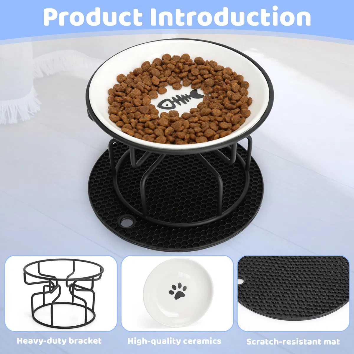 Ciotola Gatto Rialzata Ciotola Gatto CeramicaCiotola perGatto Rialzata CiotoleGattoRialzate - Set 2 Ciotole con Supporto Metallo e Tappetino Silicone Antiscivolo, CiotolaGatto Cibo Acqua