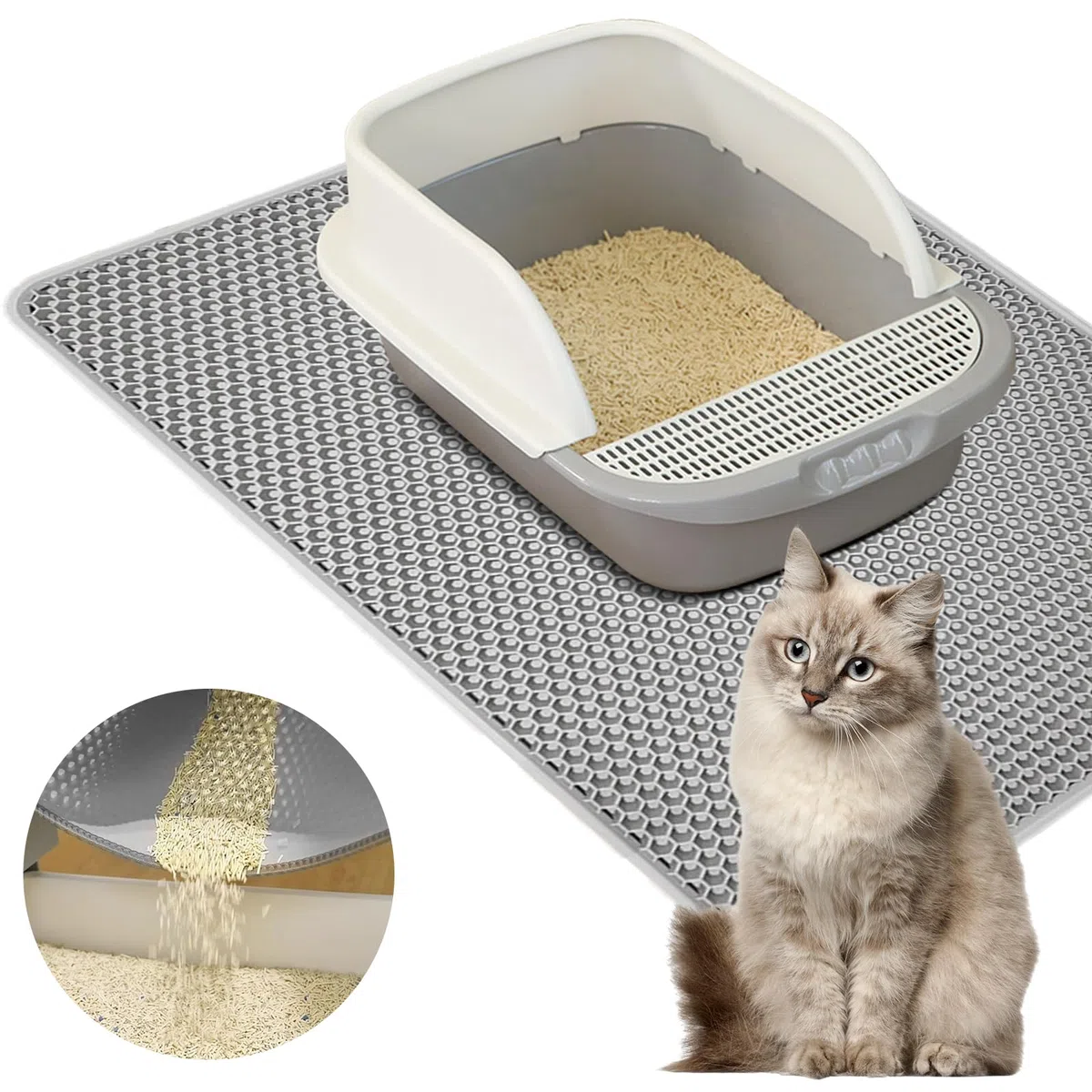 Tappetino Lettiera per Gatti 90 x 60 cm - Doppio Strato con Design a Nido d'Ape, Impermeabile e Antiscivolo