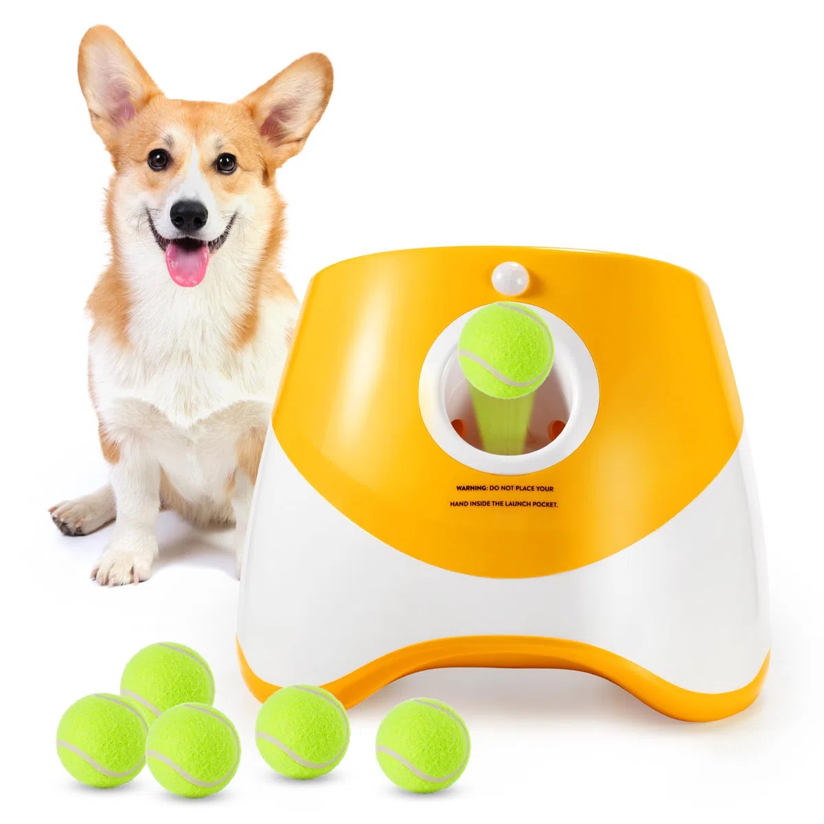 Galatée Lanciatrice Automatica a Sfera, Lanciagranate Per Palline Interattiva, Lanciagrana Automatica Per Cani, Lanciatore Di Palle Per Cani Con 6 Mini Palline Da Tennis(Arancia)