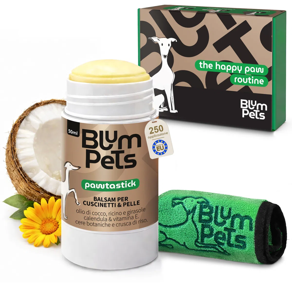 La Routine delle Zampe - Kit Balsamo Polpastrelli Cane in Stick Asciugamano in Microfibra e Astuccio Regalo Vegano Naturale Idrata e Protegge la Pelle Screpolata Sicuro da Leccare