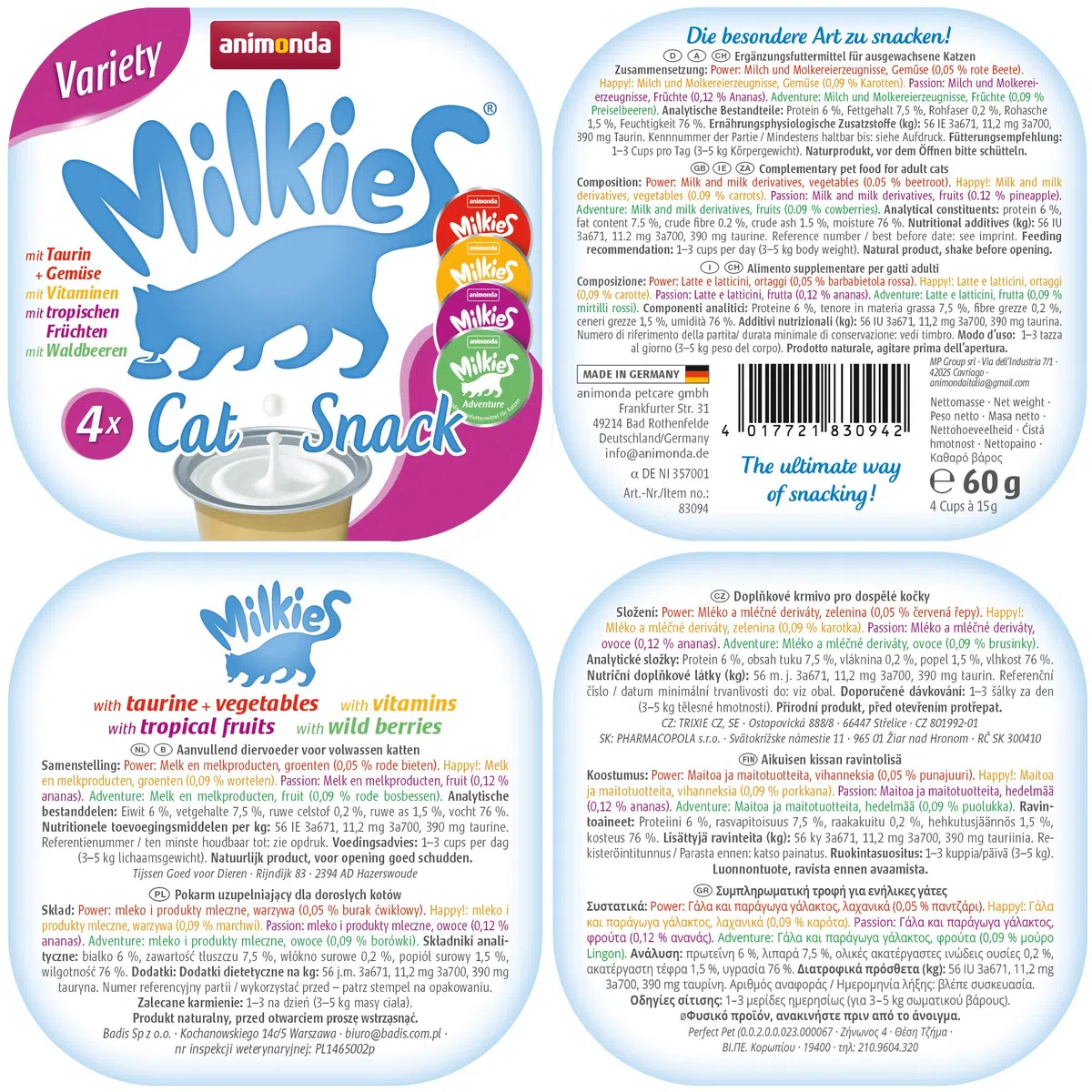 animonda Milkies, latte per gatti porzionato, Selection, 15 x 4 capsule da 15 g