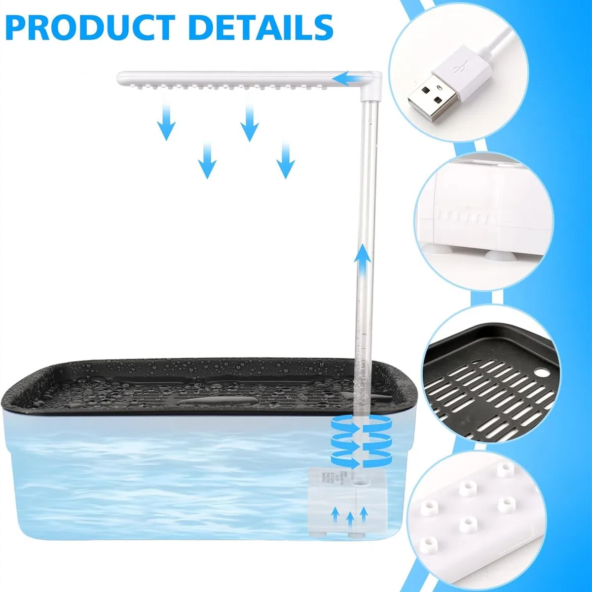 Vasca da Bagno per Uccelli, Vasca Automatica con Doccia, Automatico Uccello Vasca da Bagno,Pompa dell'Acqua USB,Vasca per Uccelli, 2 Pietre Molar-Grigio
