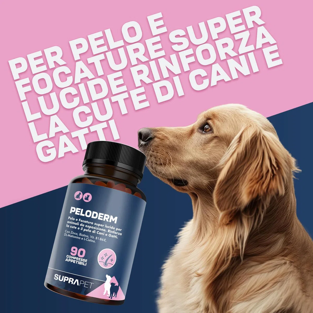 Suprapet Peloderm per Cane e Gatto 90 compresse a base di Biotina, Zinco, Vitamine B, Metionina e Cistina per il Benessere e la lucentezza del Pelo | Mangime Complementare