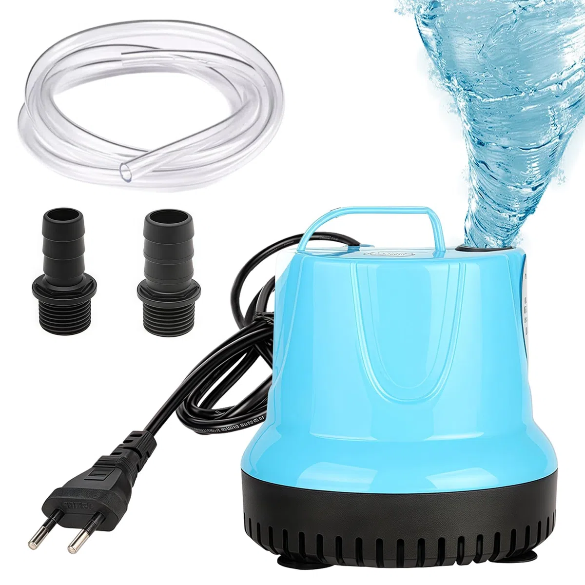 Mini pompa sommergibile da 35 W, 2000 l/h, piccola, ultra silenziosa, per acquario, con 3 ugelli e tubo da 1,5 m da 12 mm, pompa per fontana per laghetti, acquari, giardini, fontane (blu)