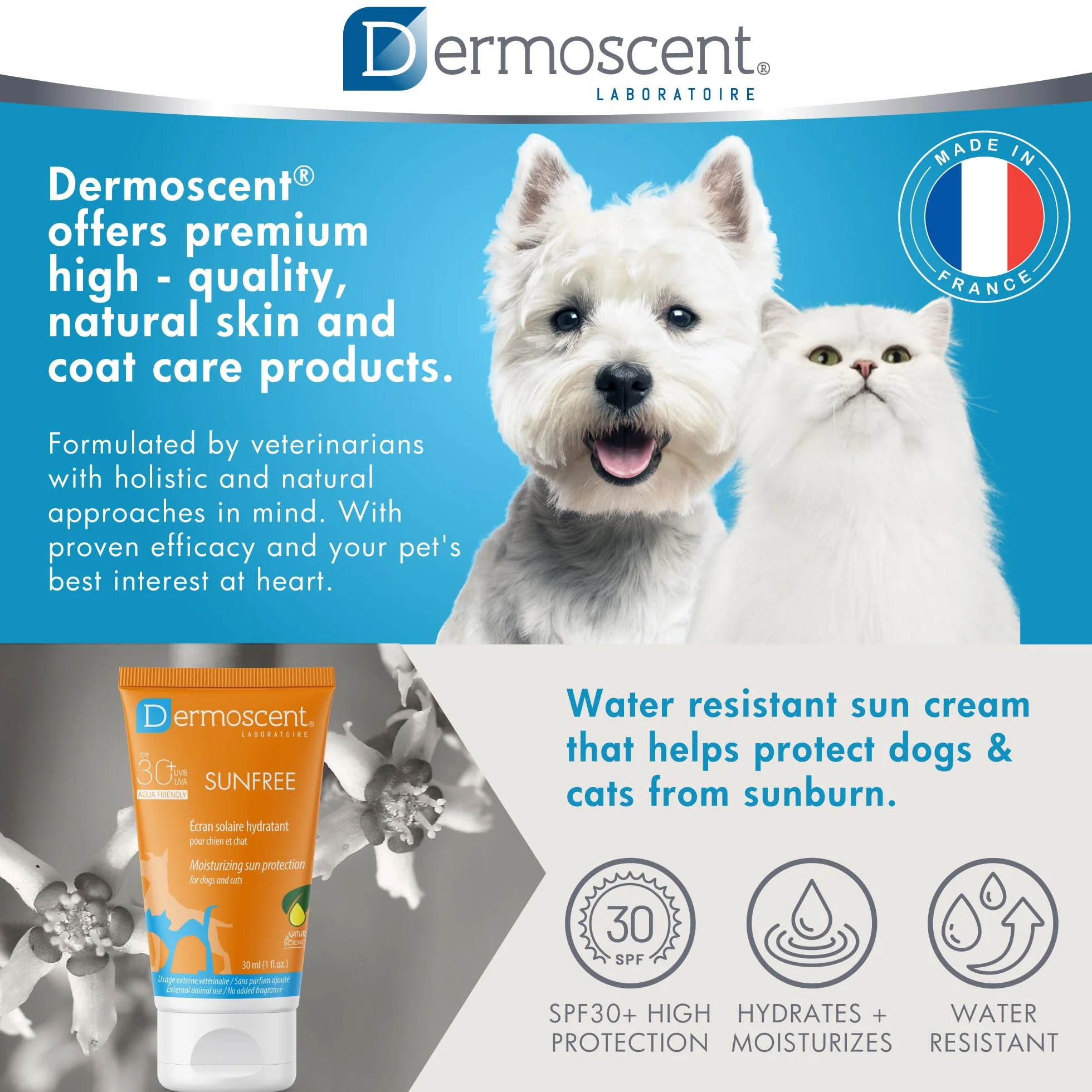 Dermoscent Sunfree - Crema solare per cane e gatto, flacone da 30 ml