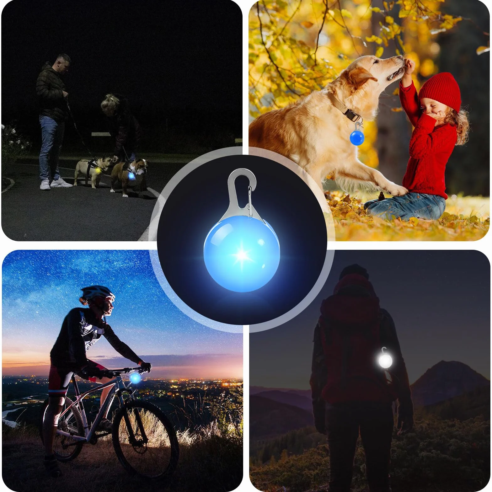7 ciondoli luminosi per cani con luce lampeggiante a LED, per cani e gatti, collare luminoso con 3 modalità lampeggiante, portachiavi per zaini, bambini, jogger