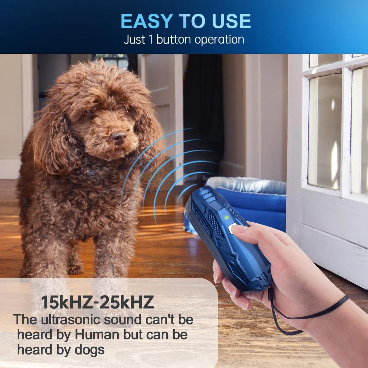 Ultrasuoni per Cani, Antiabbaio per Cani Portatile con Frequenza Variabile 15-25kHz, Dispositivo Anti Abbaio per Cani 5m, 1800mAh Ricaricabile USB per Addestramento