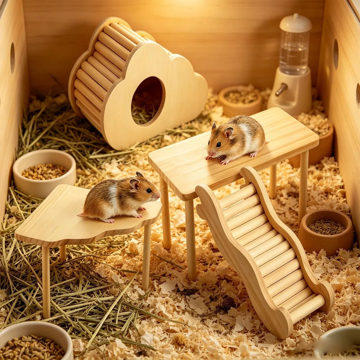 Scaletta per criceti, in legno, a forma di , per gerbilli, topi, furetti, cincillà, per interni ed esterni