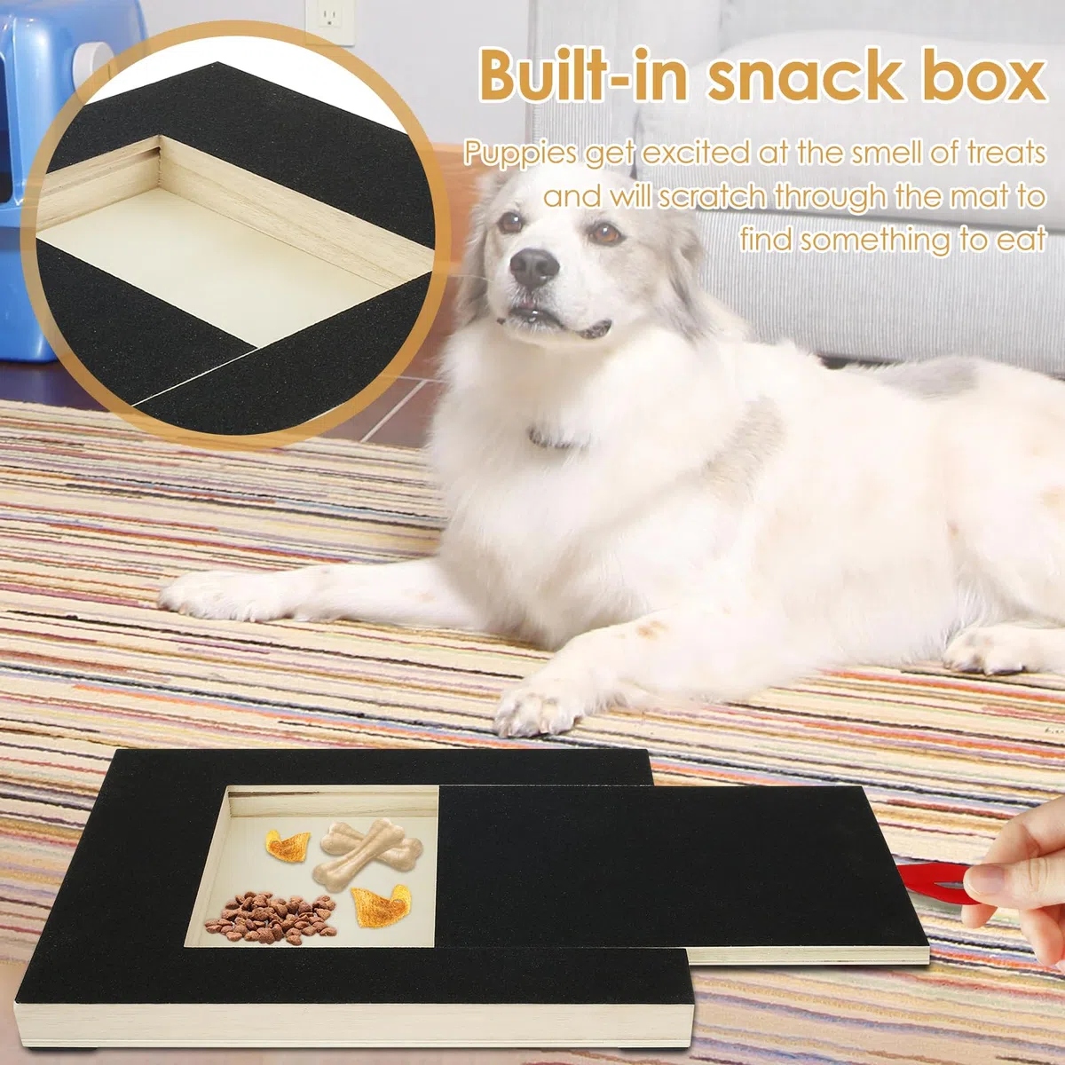 Lima per unghie per cani, in legno, con scatola per snack integrata, carta vetrata, per cuccioli, alternativa a tagliaunghie e smerigliatrici per cani (nero)