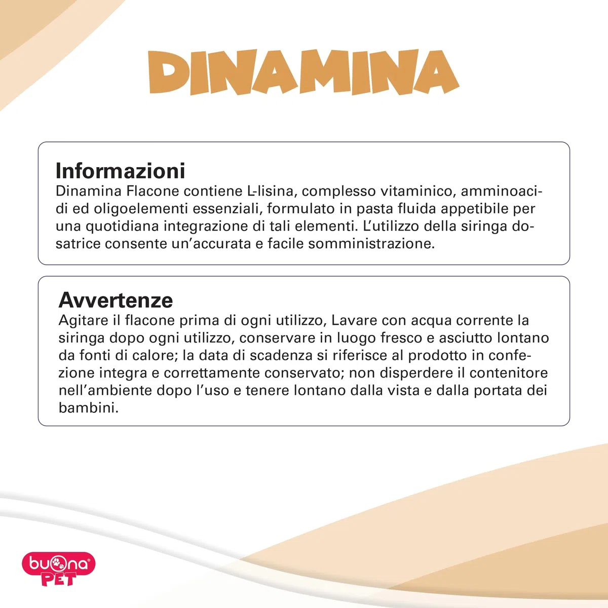 Buona Pet Dinamina Mangime Complementare 60g con Siringa, Sostegno Sistema immunitario e Multivitaminico Cane e Gatto, con L-Lisina, Arginina, Colostro, Lattoferrina, Amminoacidi e Oligoelementi