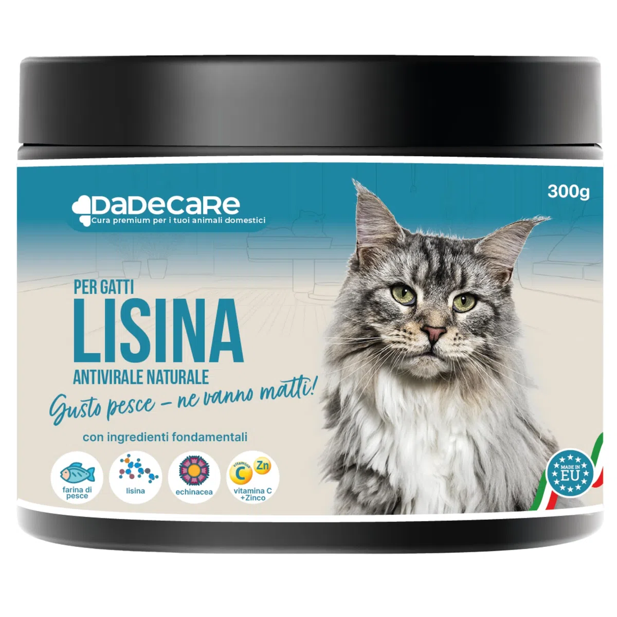 Lisina - 300 g integratore lisina in polvere - gusto pesce - rafforza il sistema immunitario, previene l'herpes felino - adatto a gatti giovani e anziani