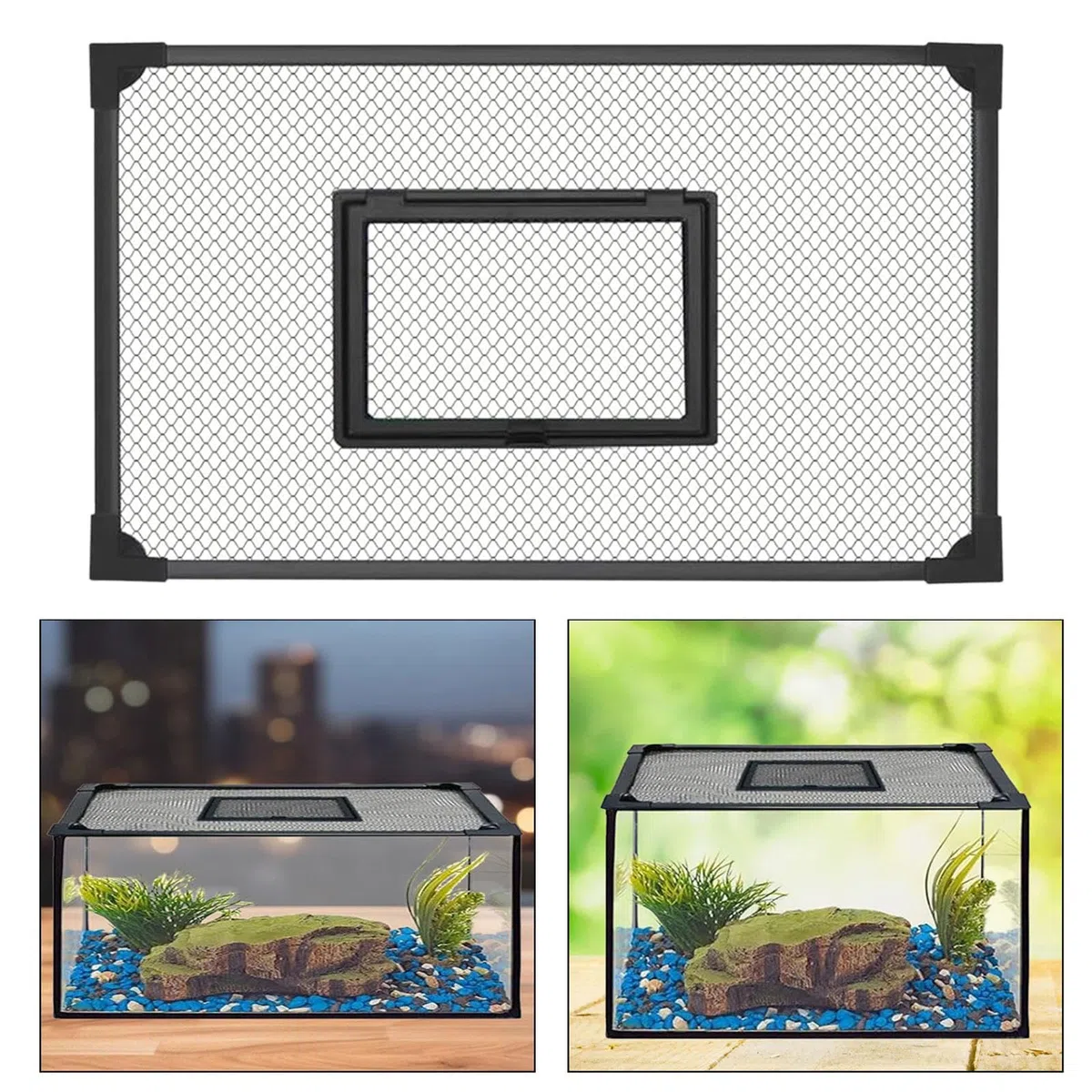 F Fityle Coperchio di Ricambio per Acquario, Auto-assemblaggio, Rete Anti-Salto, Accessori per Coperchio Acquario Nero, Multifunzione, Facile da installare, 60x30 Cm