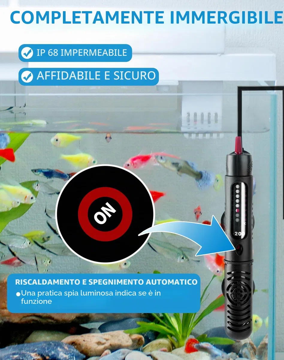 LAOYE Riscaldatore Acquario 30 l 25 W Temperatura Regolabile Riscaldatore per Acquario per Pesci e Tartarughe con 2 Ventose Termoriscaldatore Acquario con Coperchio Protettivo e Spia Luminosa