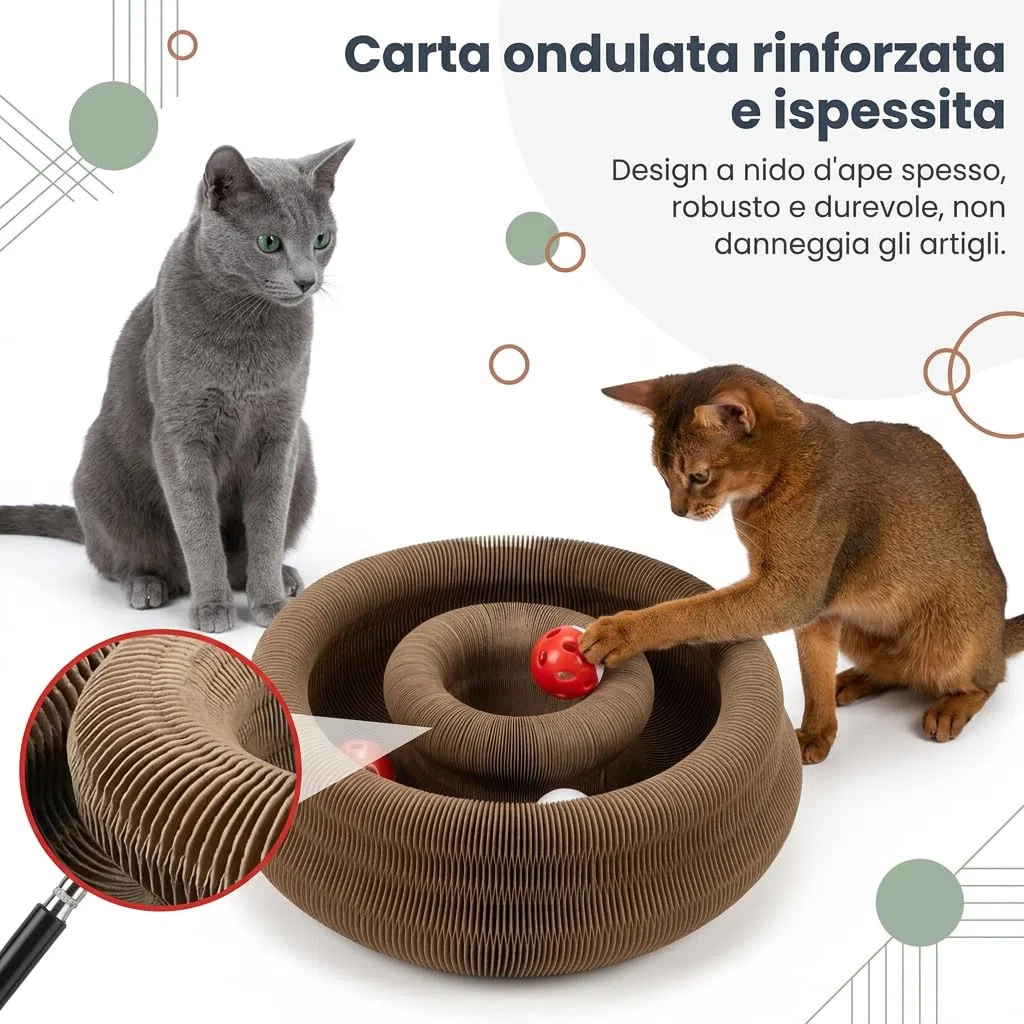 Tiragraffi Emporio Animale Flessibile Gatto, Tunnel Modulare Magnetico Gigante in Cartone Alveolare, Cuccia Trasformabile e Area Graffiante per Gatti da Interno (1-pezzo)