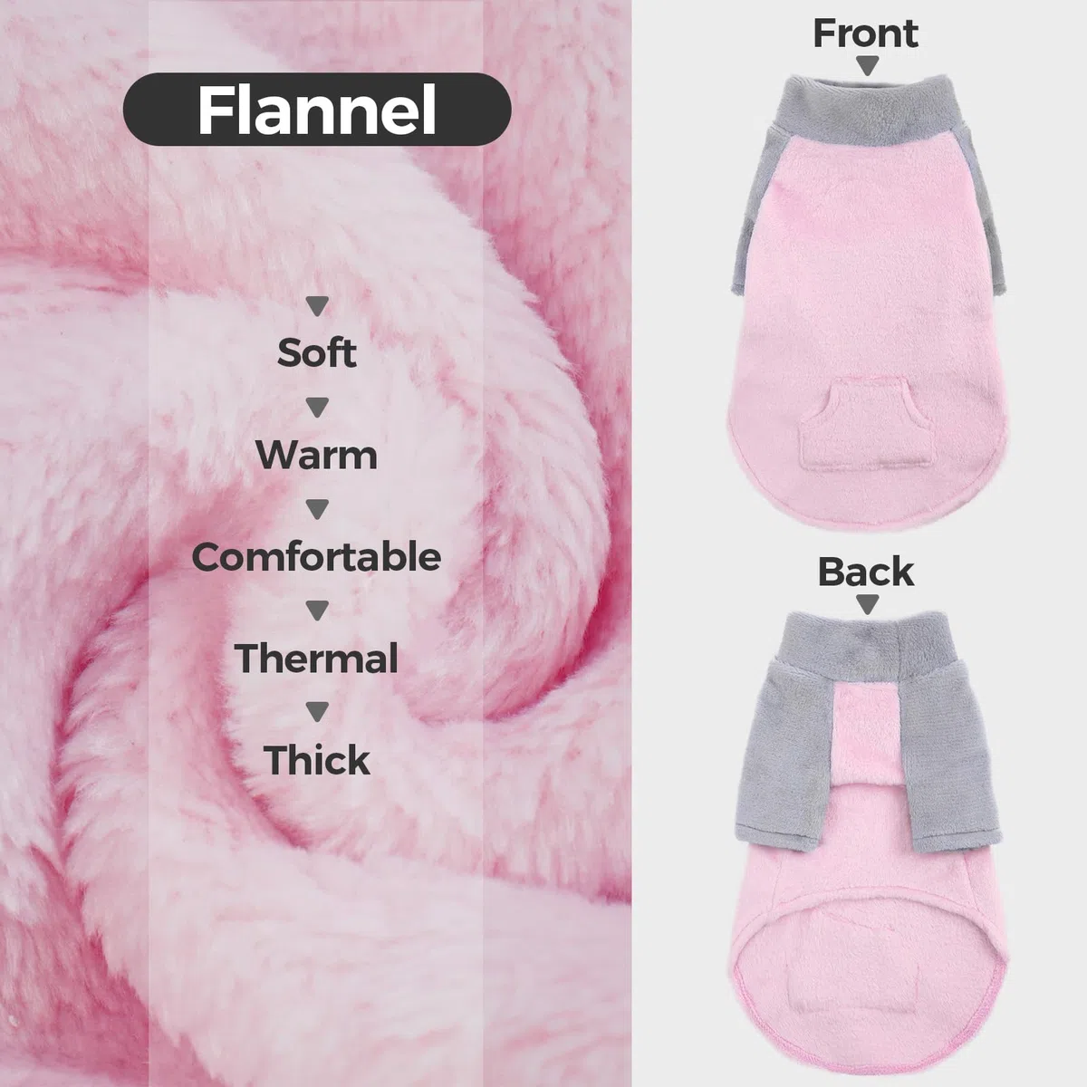 Maglione a collo alto, giacca in pile, gilet per gatti, caldo, abbigliamento per gatti senza peli, pullover, giacca di flanella, rosa, L